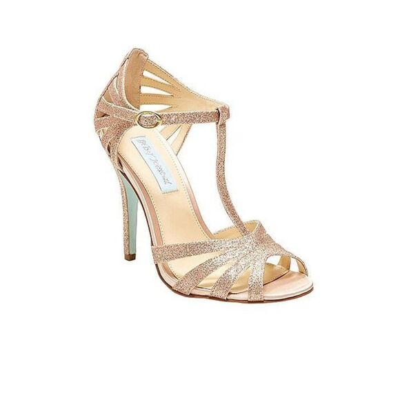 ✨BETSEY BLUE TEE STRAPPY SZ 7.5 HEEL IN CHAMPAGNE✨ - Picture 7 of 13